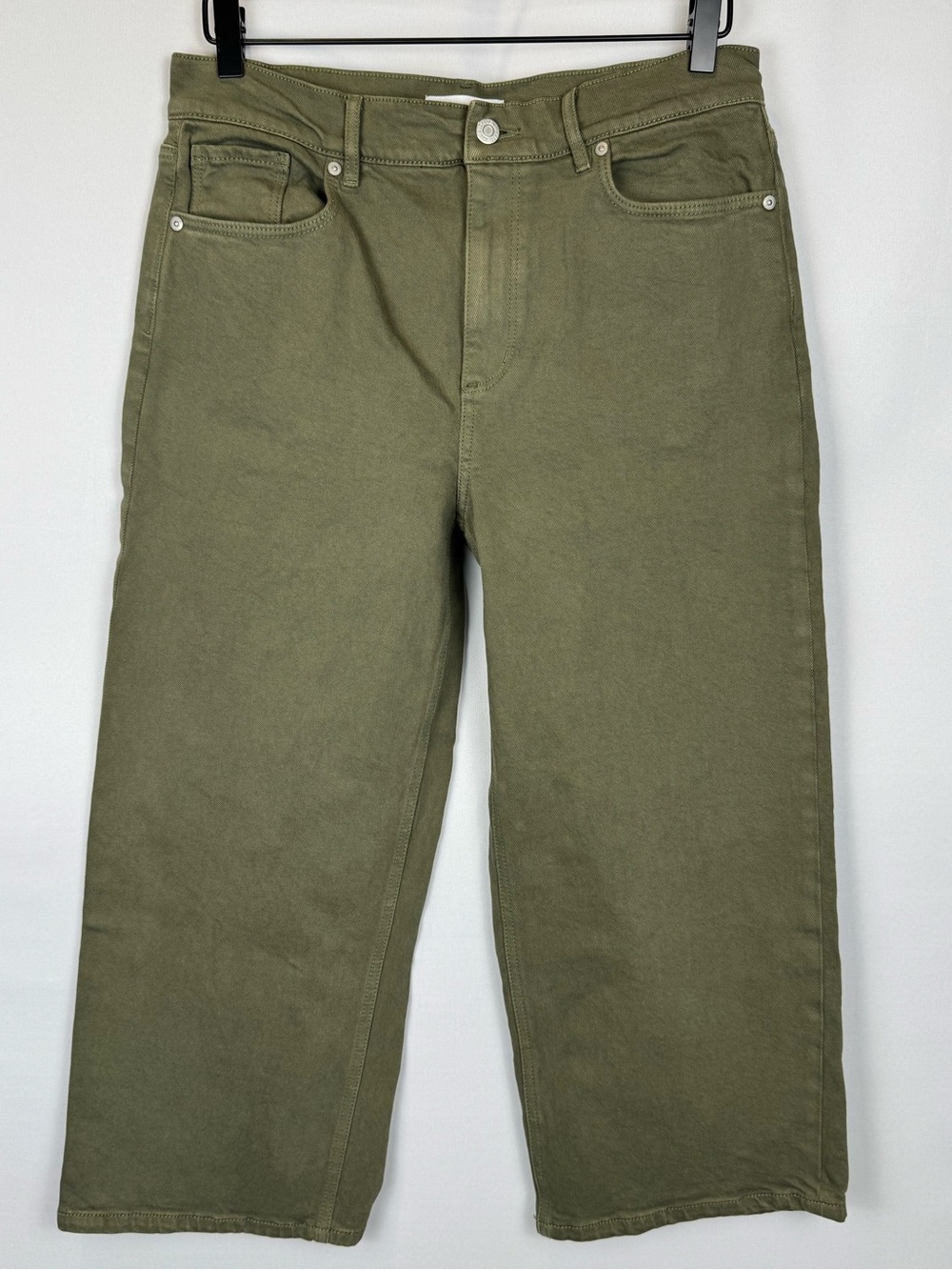 LOFT The Wide Leg Cropped Olive Green Jeans High Rise Cotton Blend Size 8